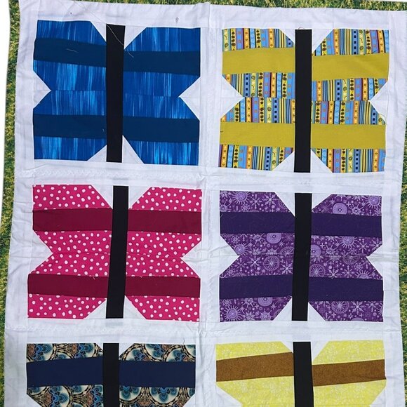 Handmade Vintage-Style Crib Quilt Reversible 70s Retro Print Abstract Art 37x30 - Picture 5 of 6